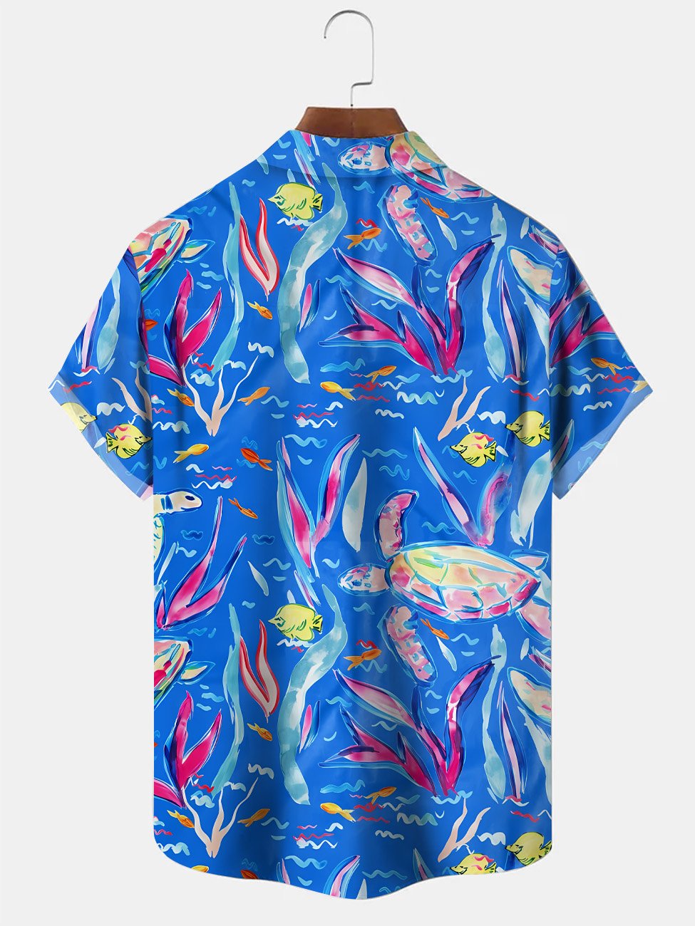 Alohadaddy Ocean Plants Turtle Button Pocket Casual Short Sleeve Shirt