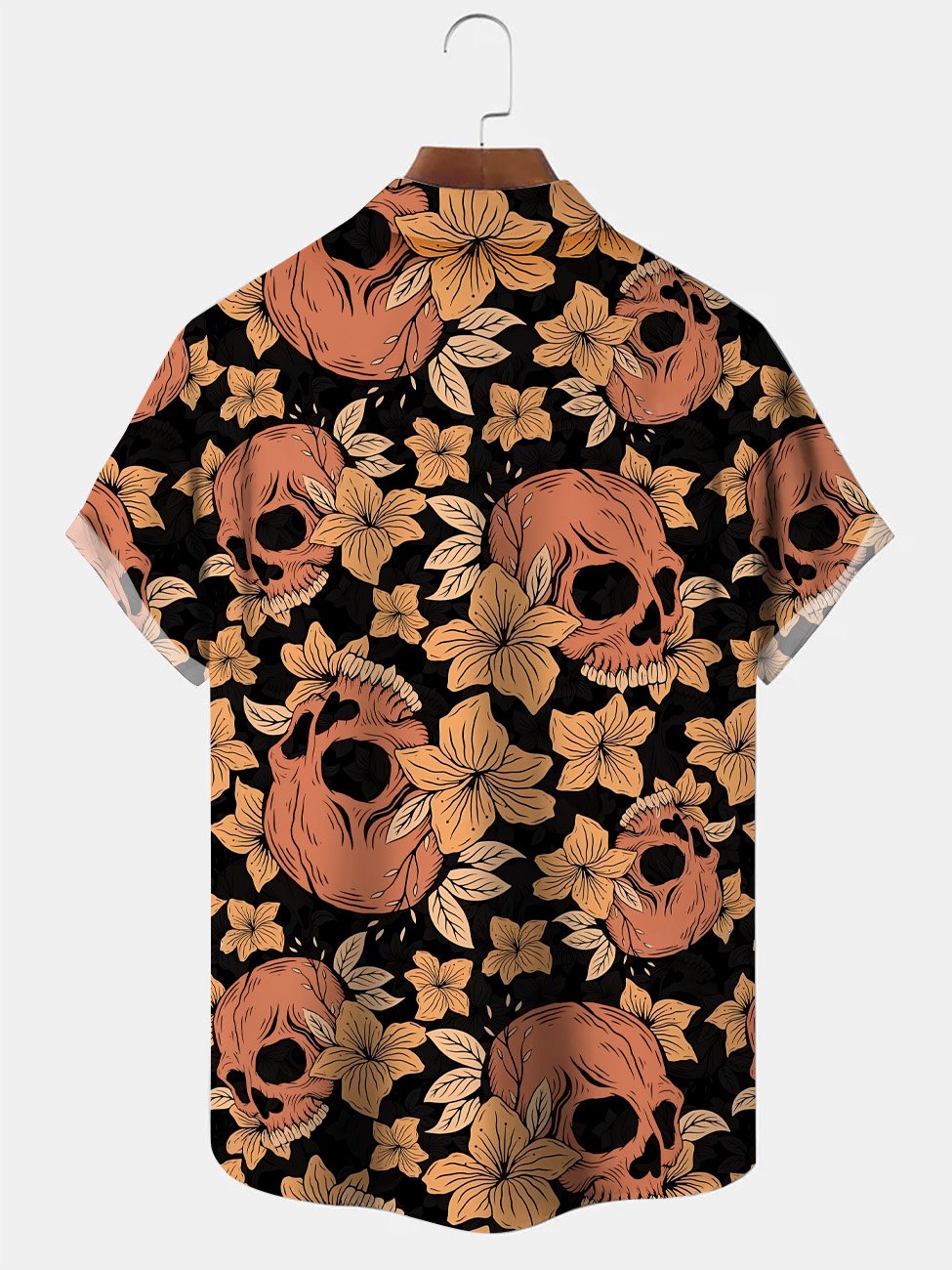 Alohadaddy Leaf Skull Halloween Button Pocket Casual Short Sleeve Shirt
