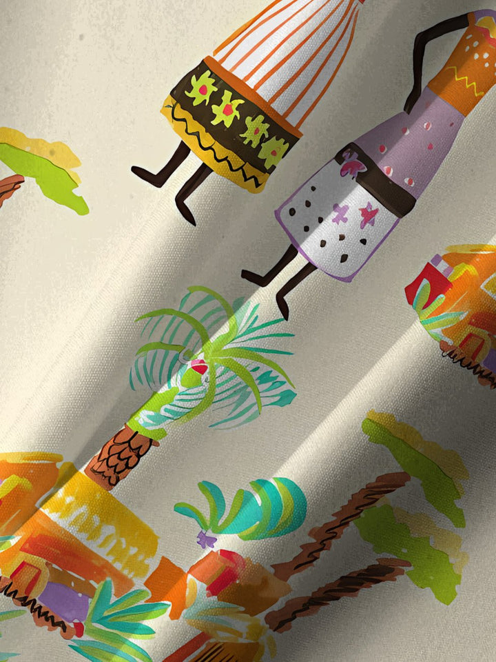 Alohadaddy Tribe Coconut Tree Stone Statue Button Pocket Casual Short Sleeve Shirt