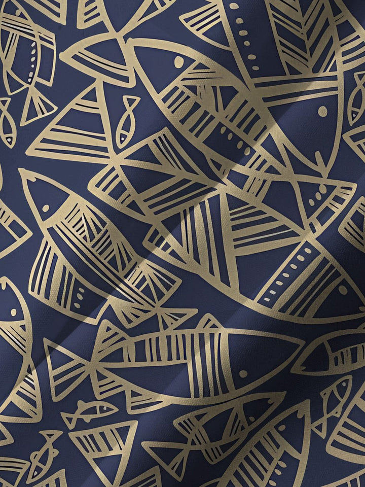 Alohadaddy Geometric Ocean Fish Button Pocket Casual Short Sleeve Shirt