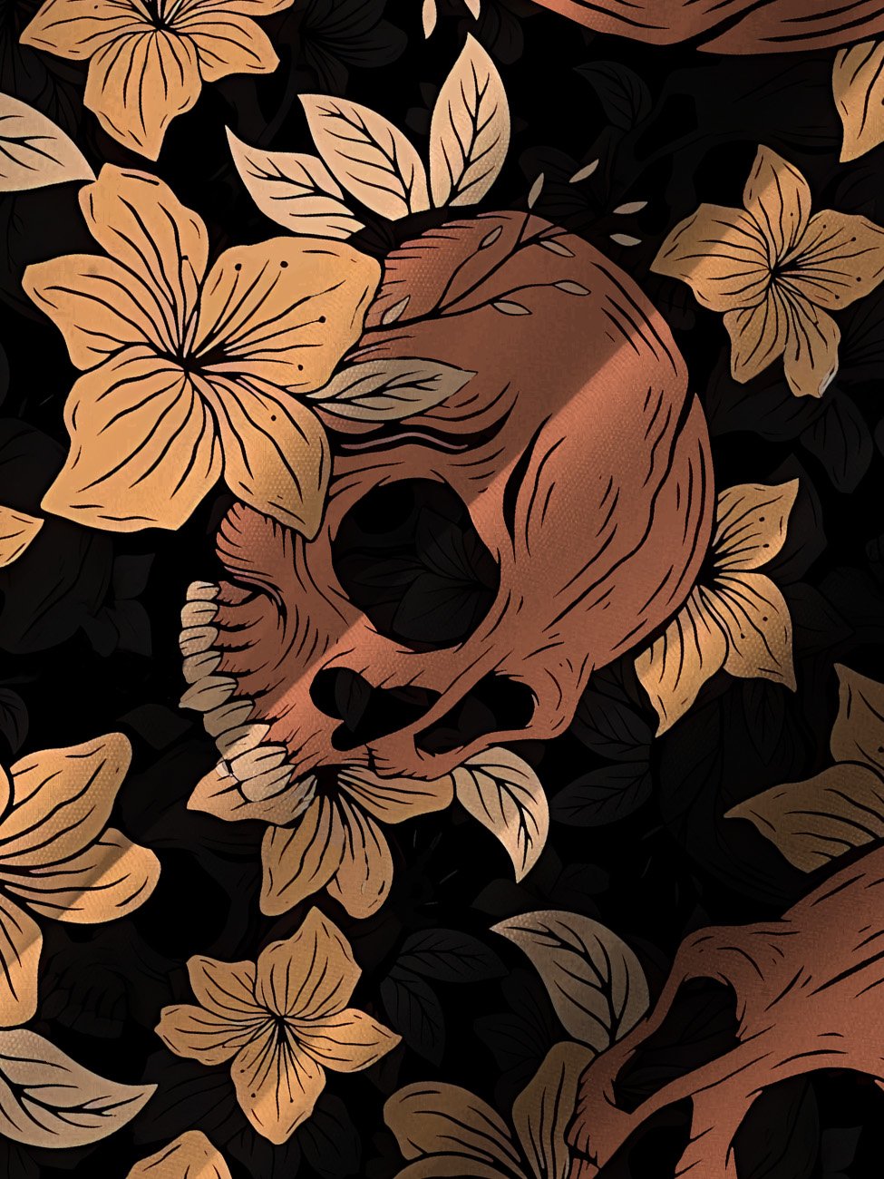 Alohadaddy Leaf Skull Halloween Button Pocket Casual Short Sleeve Shirt