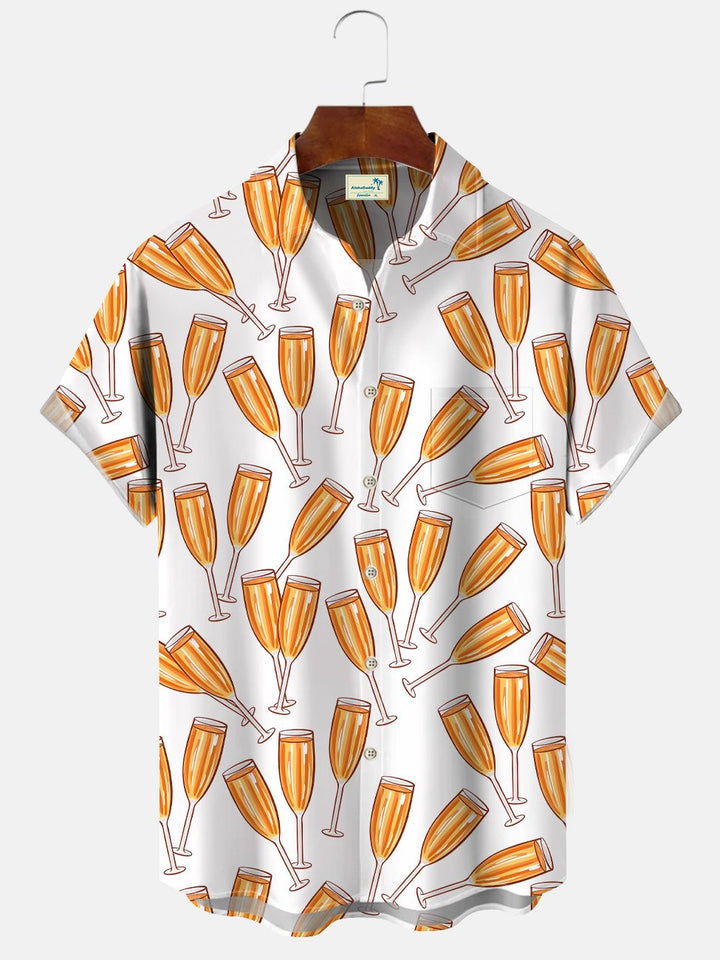 Alohadaddy Cocktail Cup Button Pocket Casual Short Sleeve Shirt