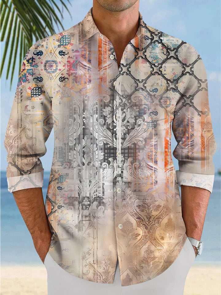 Alohadaddy Retro Ethnic Pattern Button Pocket Casual Long Sleeve Shirt