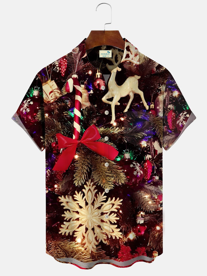 Camisa informal de manga corta con bolsillo y botones con regalo de alce navideño de Alohadaddy
