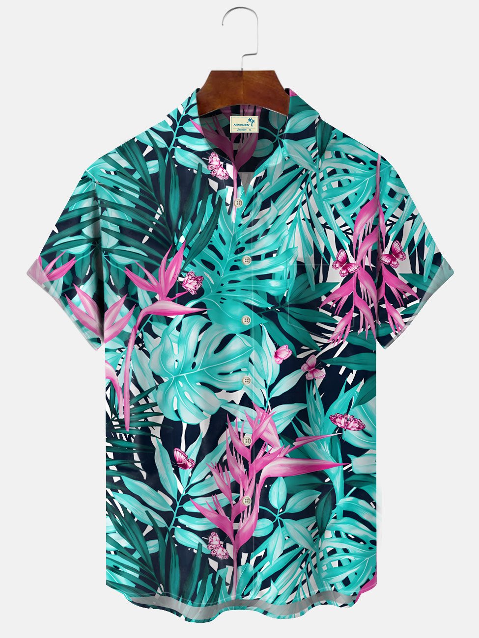 Alohadaddy Plant Leaves Button Pocket Casual Short Sleeve Shirt