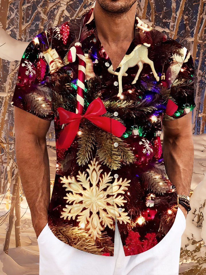Camisa informal de manga corta con bolsillo y botones con regalo de alce navideño de Alohadaddy