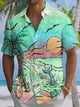Alohadaddy Beach Coconut Tree Surfing Button Pocket Casual Short Sleeve Shirt