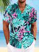 Alohadaddy Plant Leaves Button Pocket Casual Short Sleeve Shirt