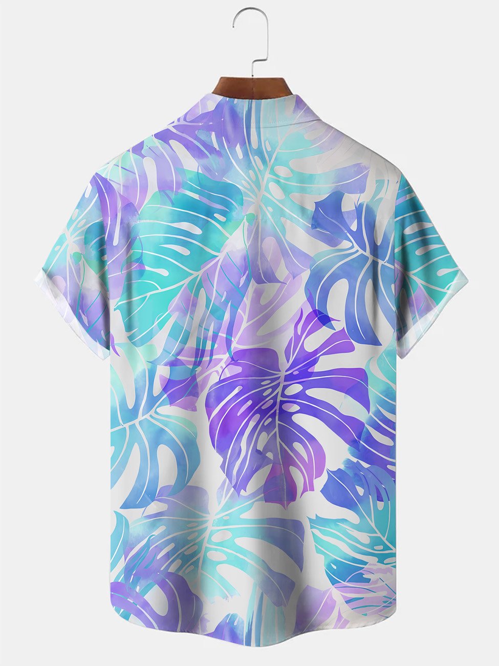 Alohadaddy Plant Leaves Gradient Button Pocket Casual Short Sleeve Shirt