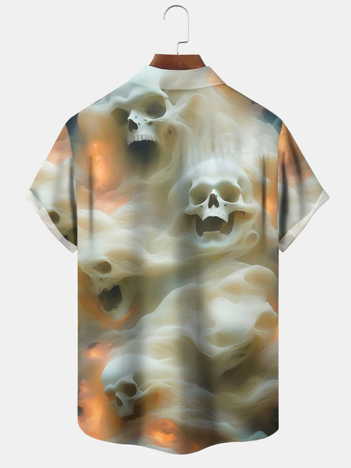 Alohadaddy Halloween Skull 3D Stereo Art Button Pocket Casual Short Sleeve Shirt