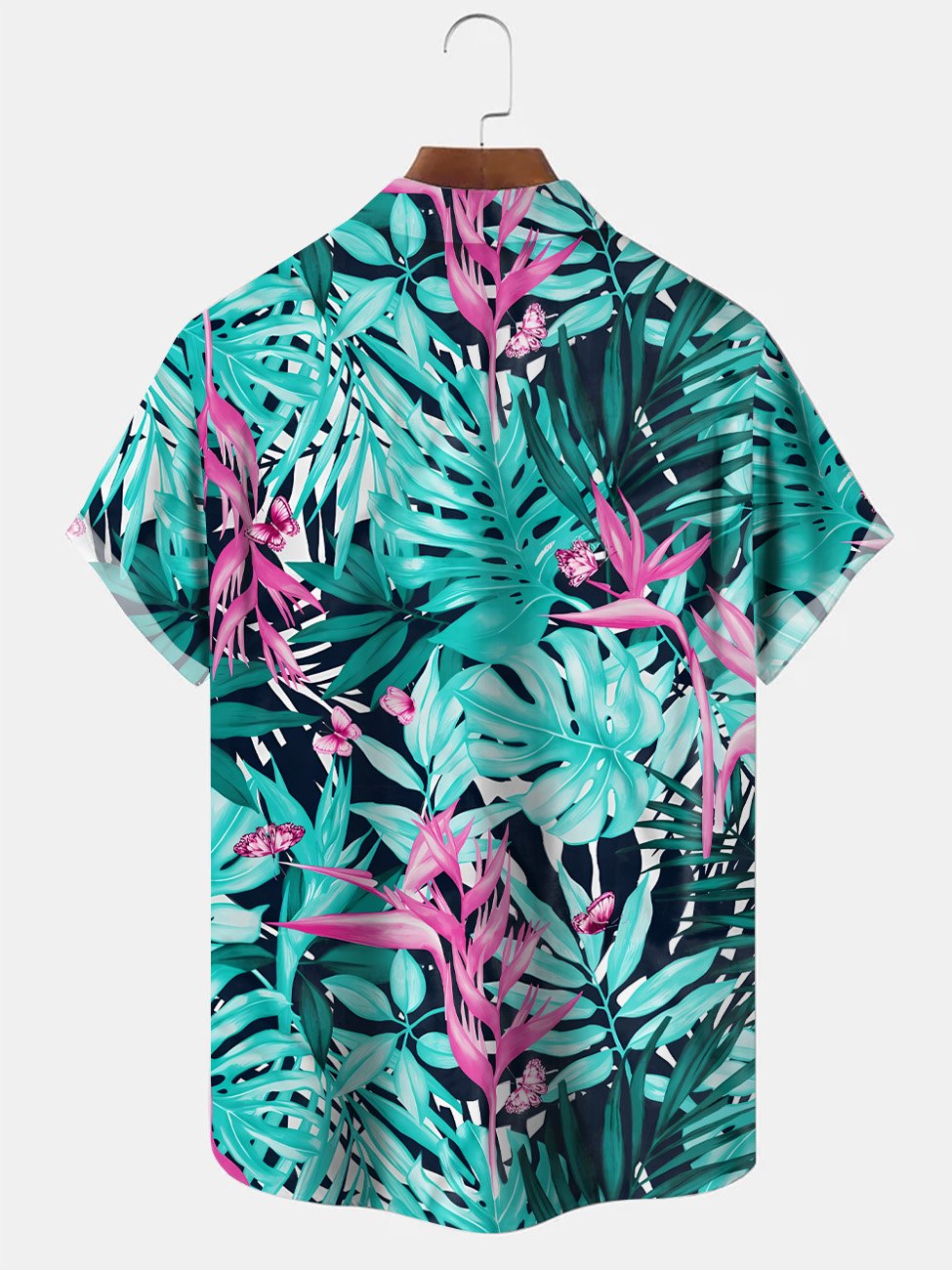 Alohadaddy Plant Leaves Button Pocket Casual Short Sleeve Shirt