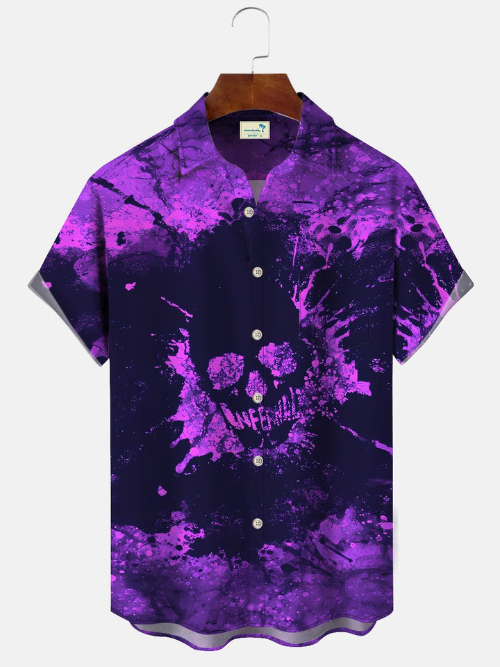 Alohadaddy Halloween Skull Button Pocket Casual Short Sleeve Shirt
