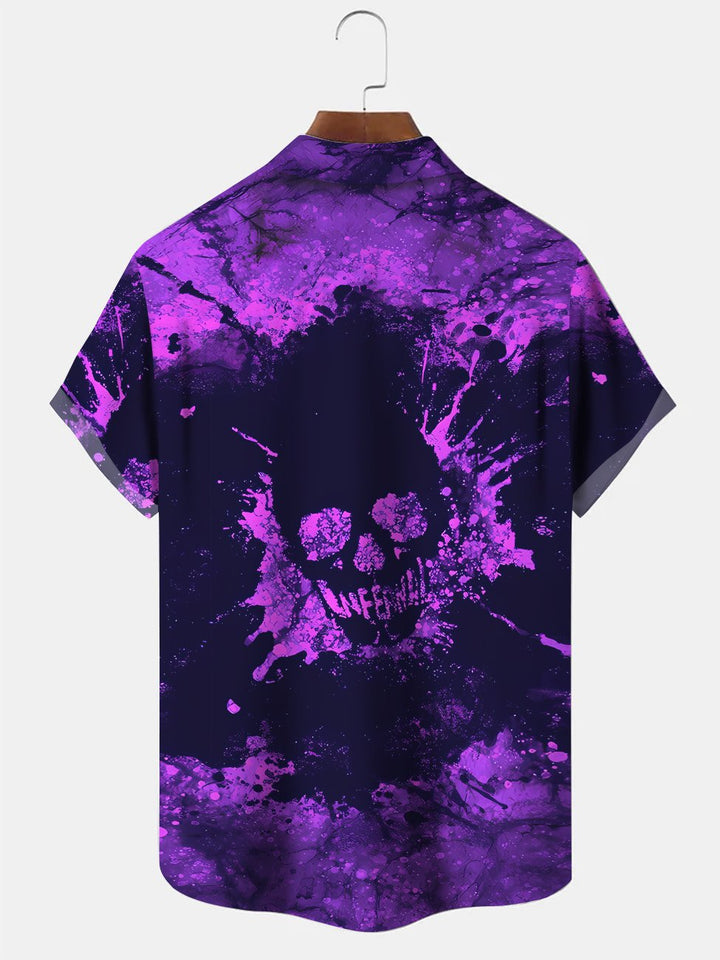 Alohadaddy Halloween Skull Button Pocket Casual Short Sleeve Shirt