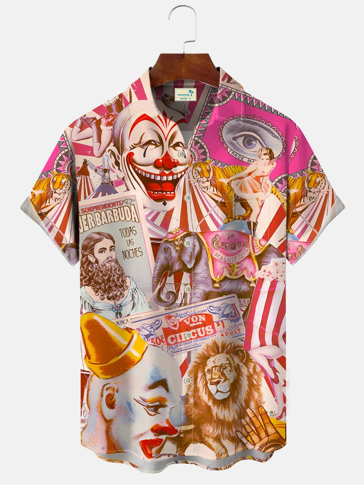 Camisa informal de manga corta con botones y bolsillo con diseño de animal payaso de circo de Alohadaddy