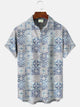 Camisa informal de manga corta con botones y bolsillo retro con estampado geométrico étnico de Alohadaddy