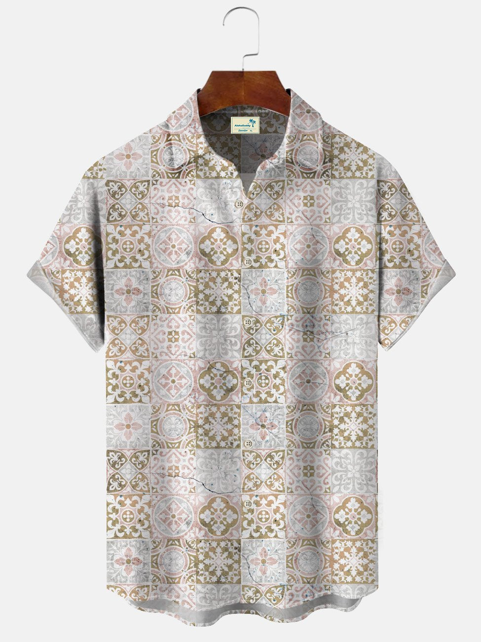 Camisa informal de manga corta con botones y bolsillo retro con estampado geométrico étnico de Alohadaddy