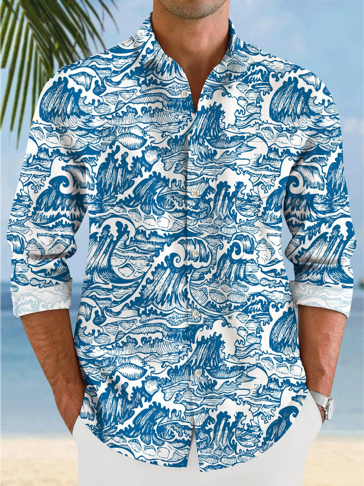 Alohadaddy Ethnic Wave Retro Pocket Button Casual Long Sleeve Shirt