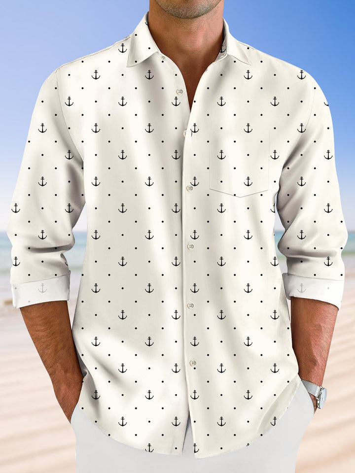 Alohadaddy Anchor Pocket Button Casual Long Sleeve Shirt
