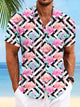 Camisa informal de manga corta con botones y bolsillo con estampado geométrico de flamencos de Alohadaddy