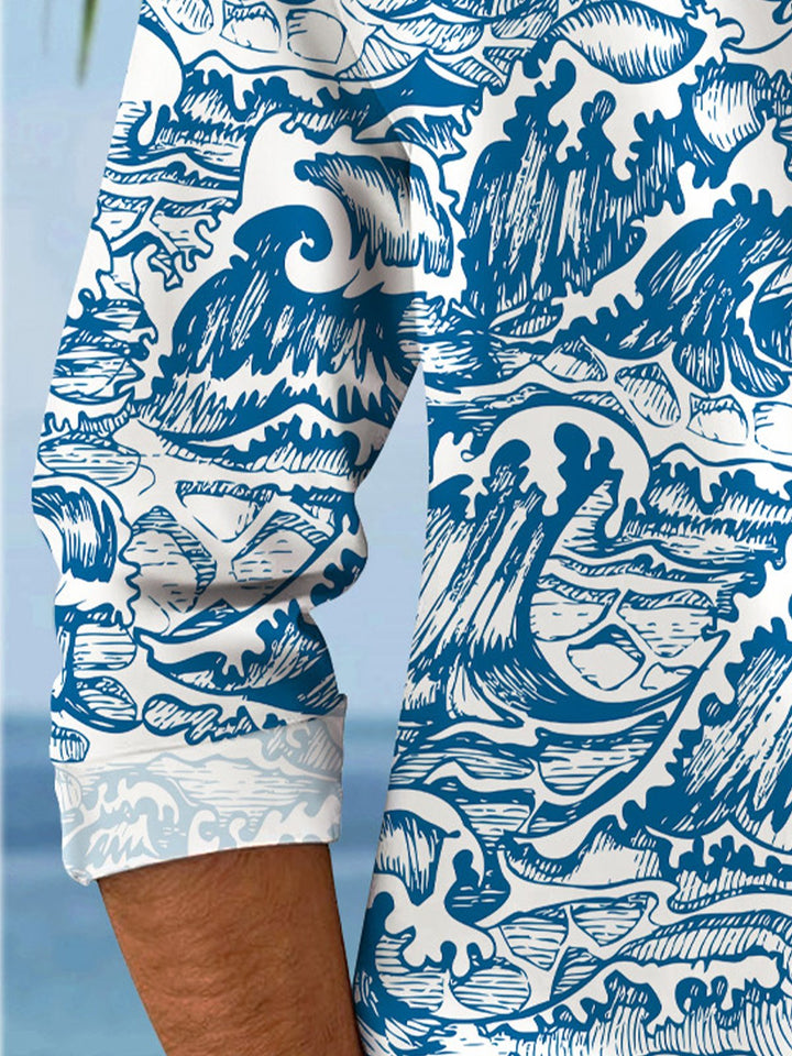 Alohadaddy Ethnic Wave Retro Pocket Button Casual Long Sleeve Shirt