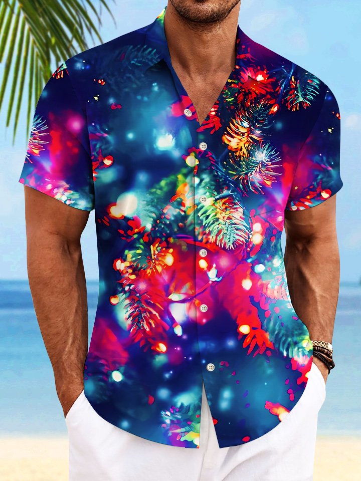 Alohadaddy Christmas Fluorescent Pocket Button Casual Short Sleeve Shirt