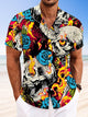 Alohadaddy Halloween Skull Pocket Button Casual Short Sleeve Shirt