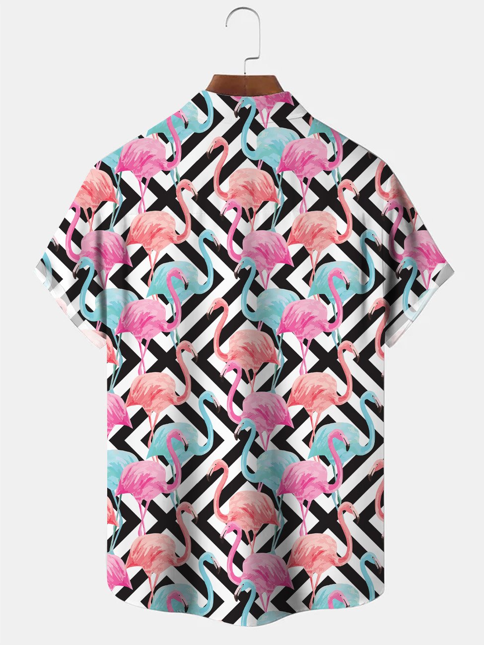 Alohadaddy Flamingo Geometric Pattern Pocket Button Casual Short Sleeve Shirt