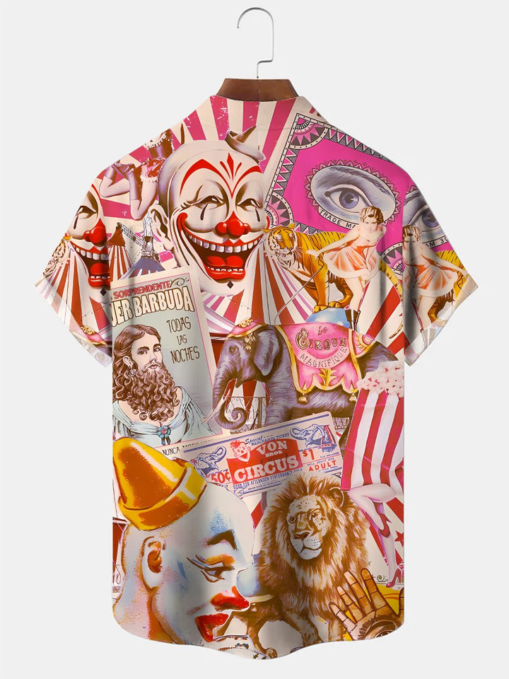 Camisa informal de manga corta con botones y bolsillo con diseño de animal payaso de circo de Alohadaddy