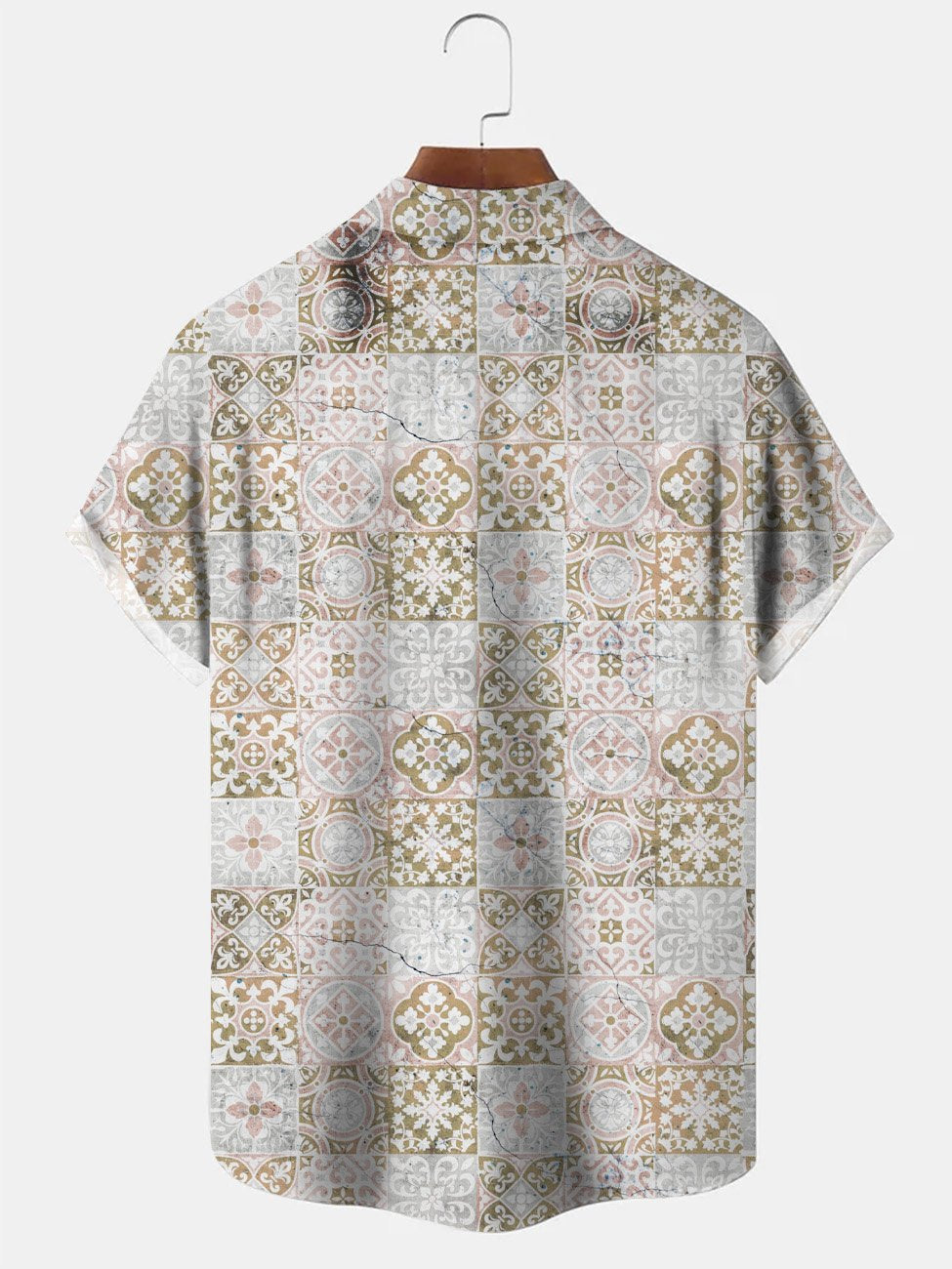 Camisa informal de manga corta con botones y bolsillo retro con estampado geométrico étnico de Alohadaddy