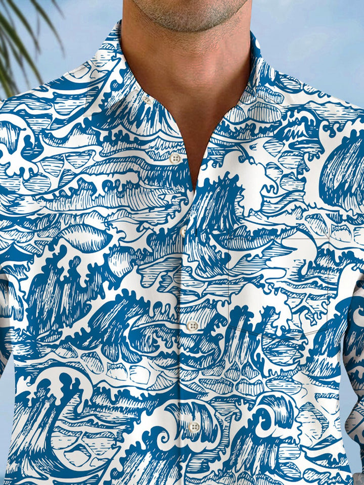 Alohadaddy Ethnic Wave Retro Pocket Button Casual Long Sleeve Shirt