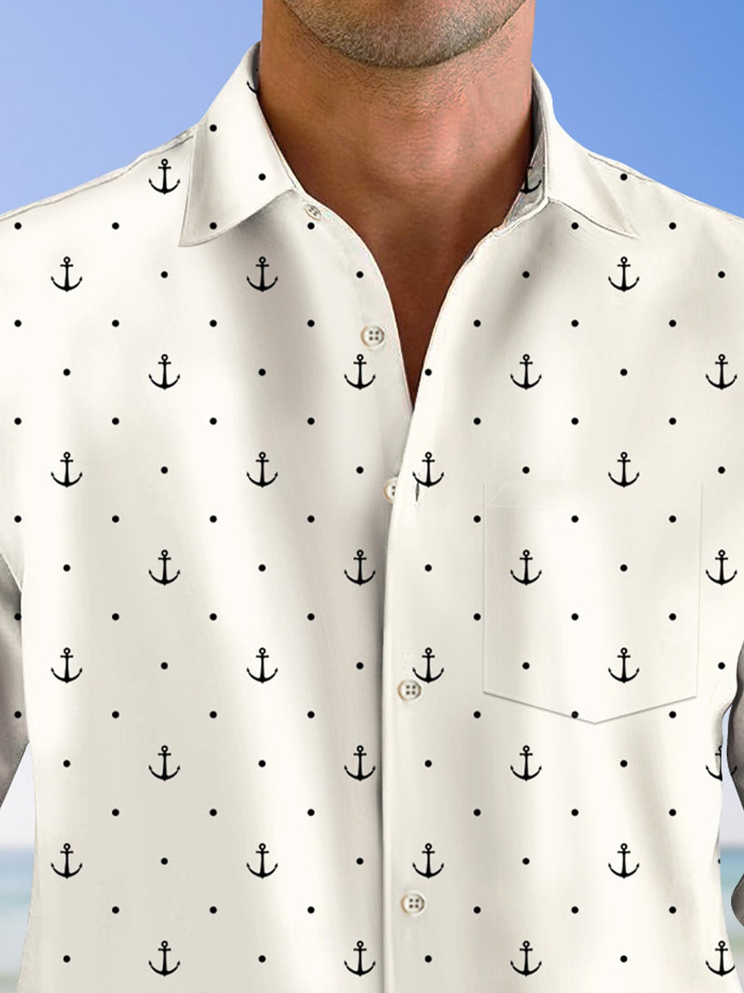 Alohadaddy Anchor Pocket Button Casual Long Sleeve Shirt