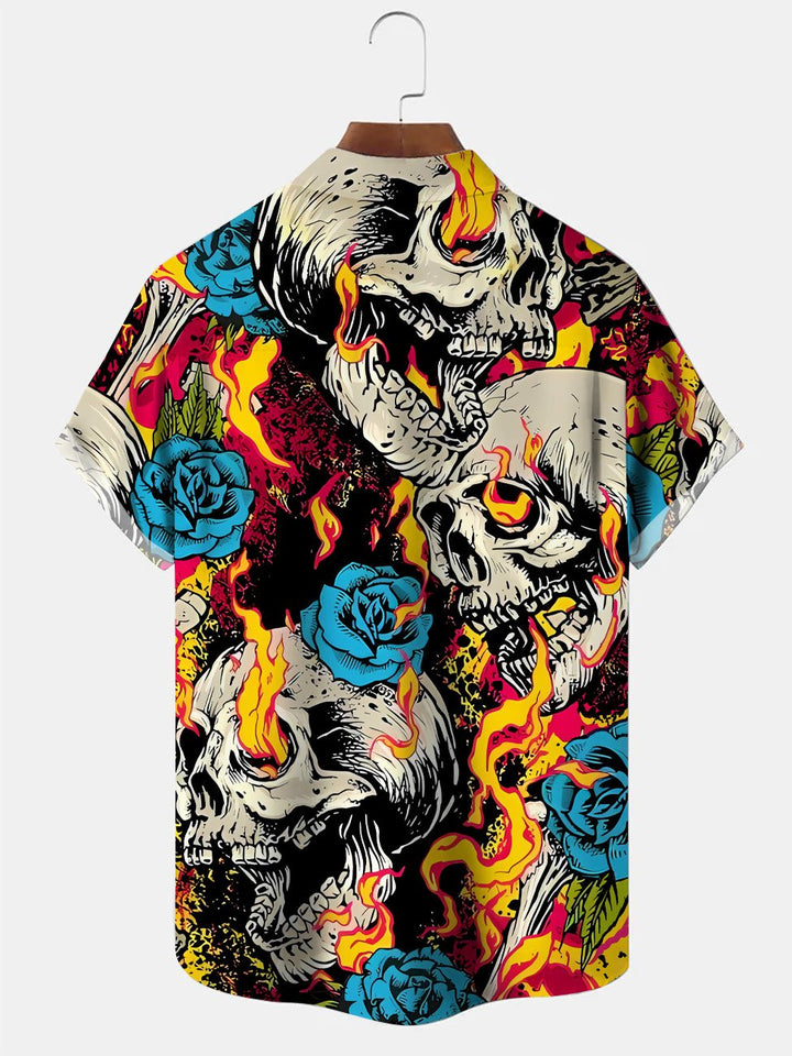 Alohadaddy Halloween Skull Pocket Button Casual Short Sleeve Shirt