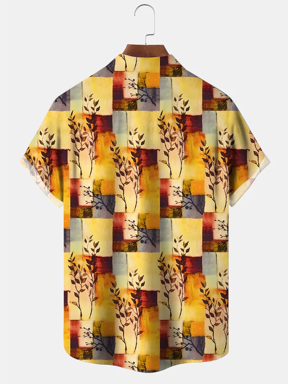 Alohadaddy Plant Leaf Geometric Pocket Button Casual Short Sleeve Shirt