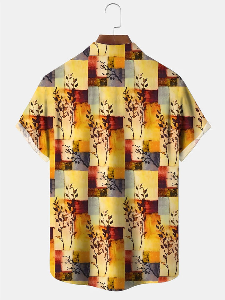 Alohadaddy Plant Leaf Geometric Pocket Button Casual Short Sleeve Shirt