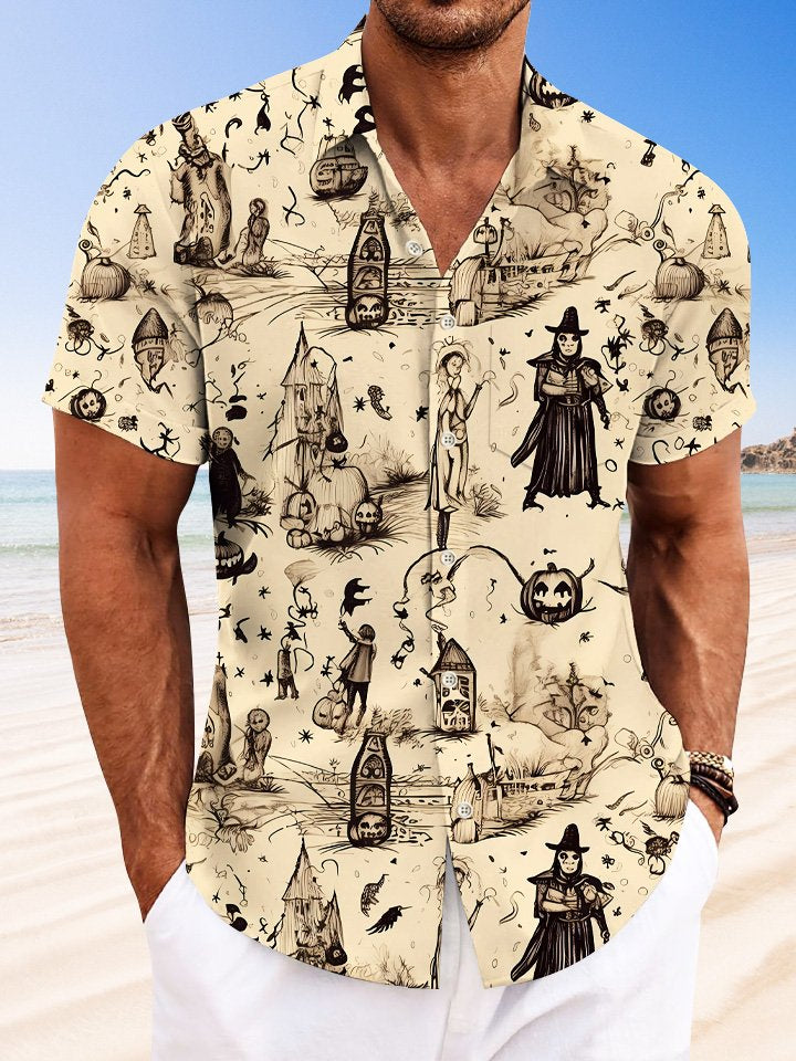 Alohadaddy Halloween Ghost Pocket Button Casual Short Sleeve Shirt