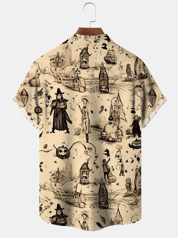 Alohadaddy Halloween Ghost Pocket Button Casual Short Sleeve Shirt