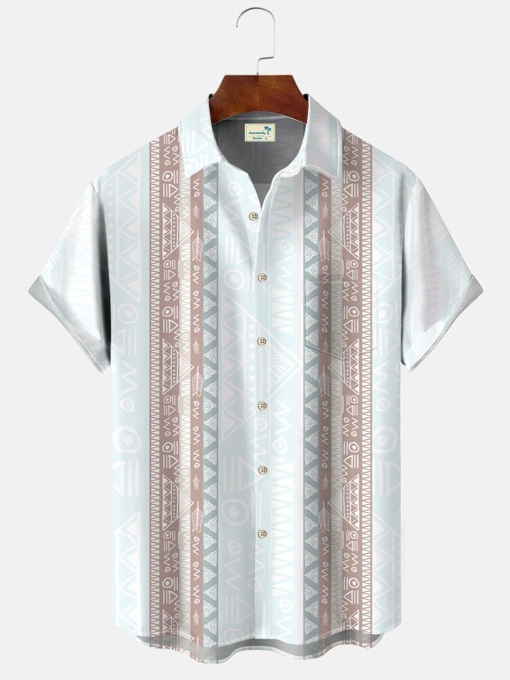 Chemise à manches courtes décontractée à boutons et poches à motif ethnique Alohadaddy des années 50 pour le bowling et les déplacements