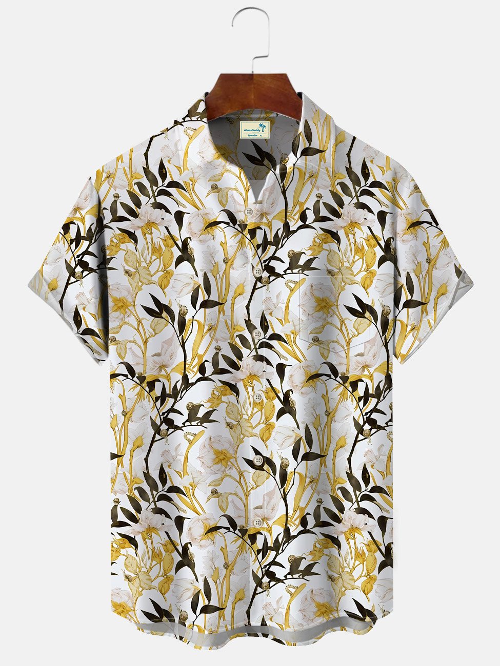 Alohadaddy Plants Rattan Leaves Buttons Pockets Casual Short Sleeve Shirt