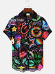 Alohadaddy Fluorescent Geometric Pattern Button Pocket Casual Short Sleeve Shirt