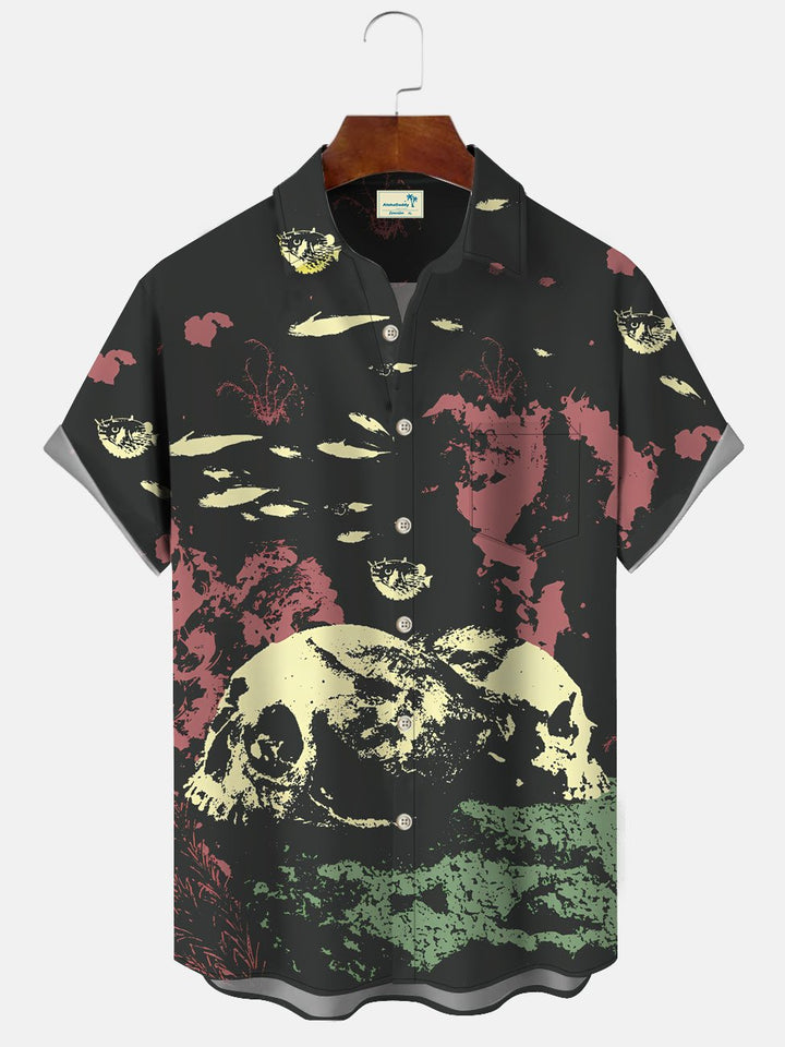 Camisa informal de manga corta con bolsillos y botones y calavera de Alohadaddy