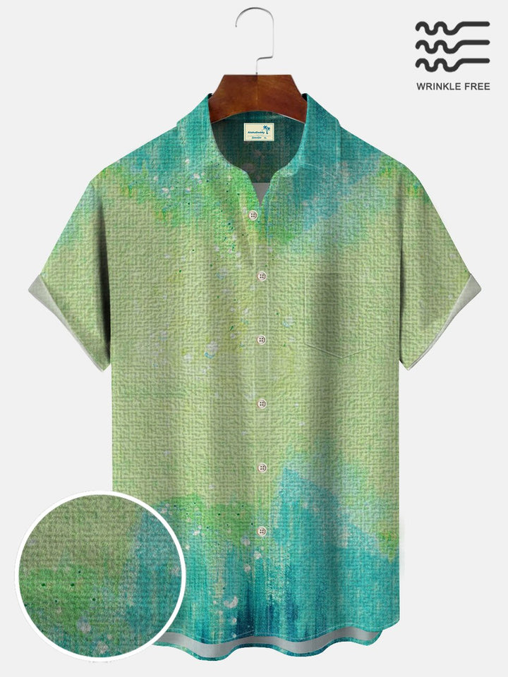 Alohadaddy Gradient Button Pocket Casual Short Sleeve Shirt