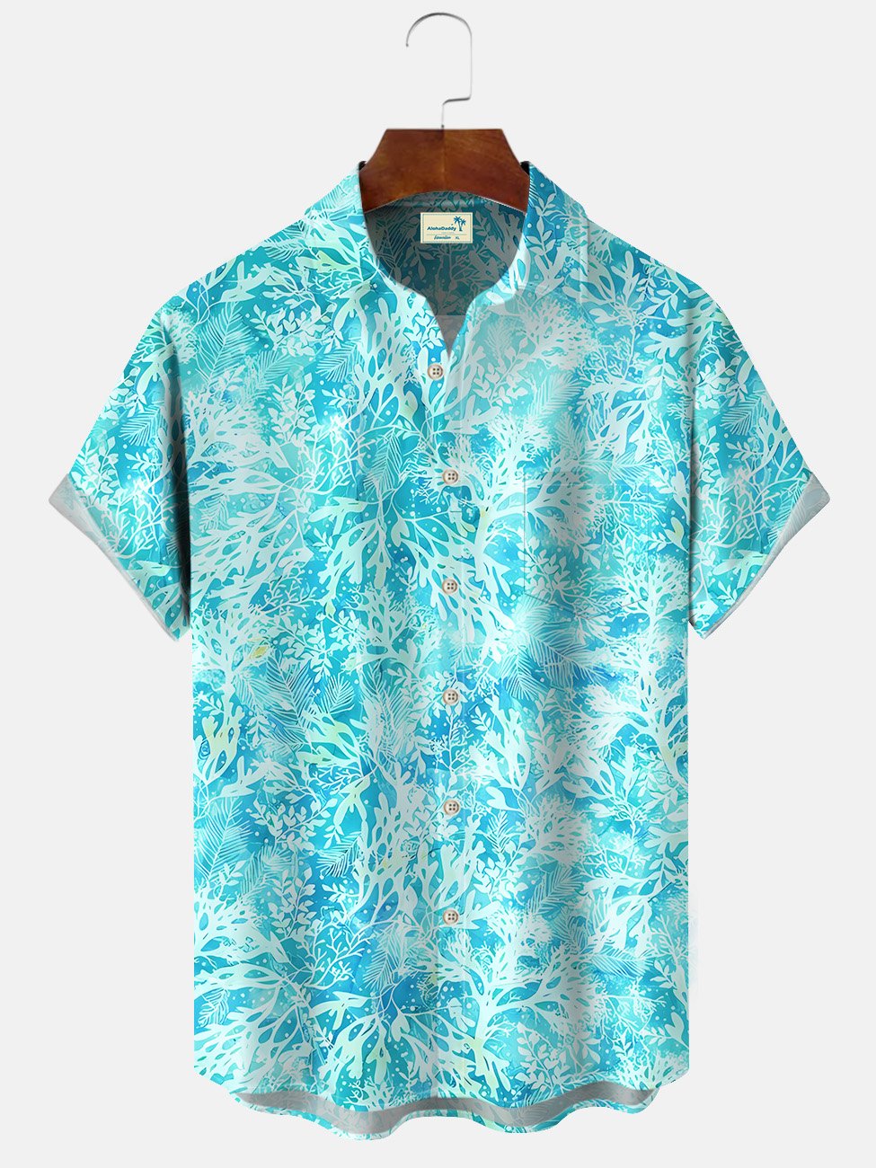 Alohadaddy Plant Leaves Buttons Pockets Casual Short Sleeve Shirt