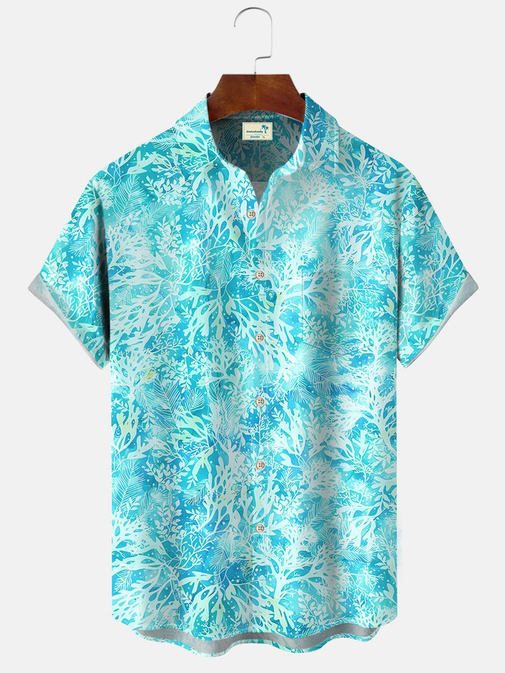 Alohadaddy Plant Leaves Buttons Pockets Casual Short Sleeve Shirt