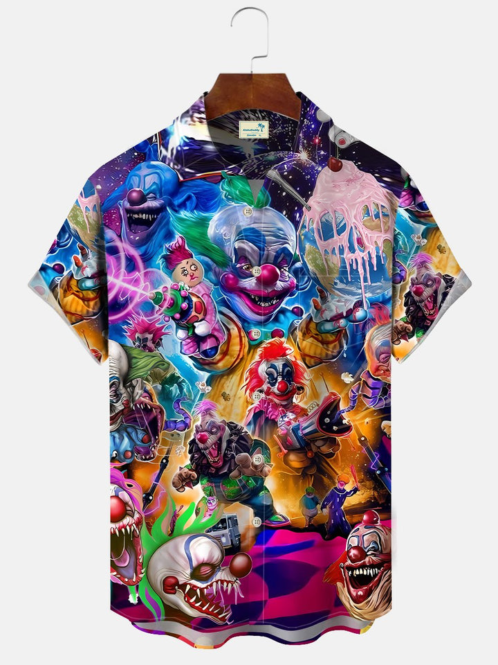 Alohadaddy Halloween Playground Clown Button Pocket Casual Short Sleeve Shirt