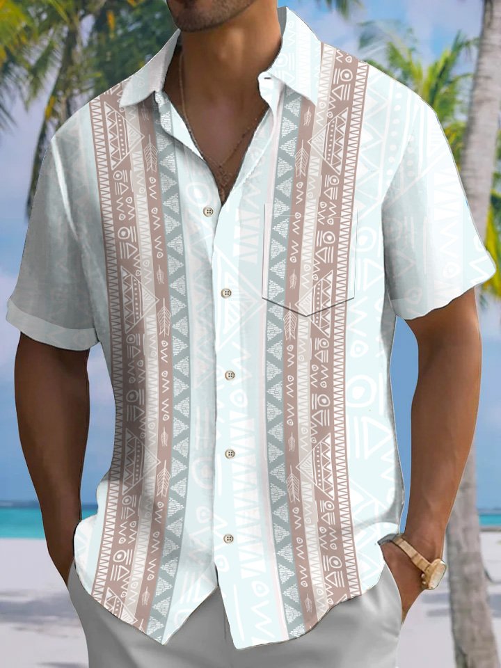 Chemise à manches courtes décontractée à boutons et poches à motif ethnique Alohadaddy des années 50 pour le bowling et les déplacements