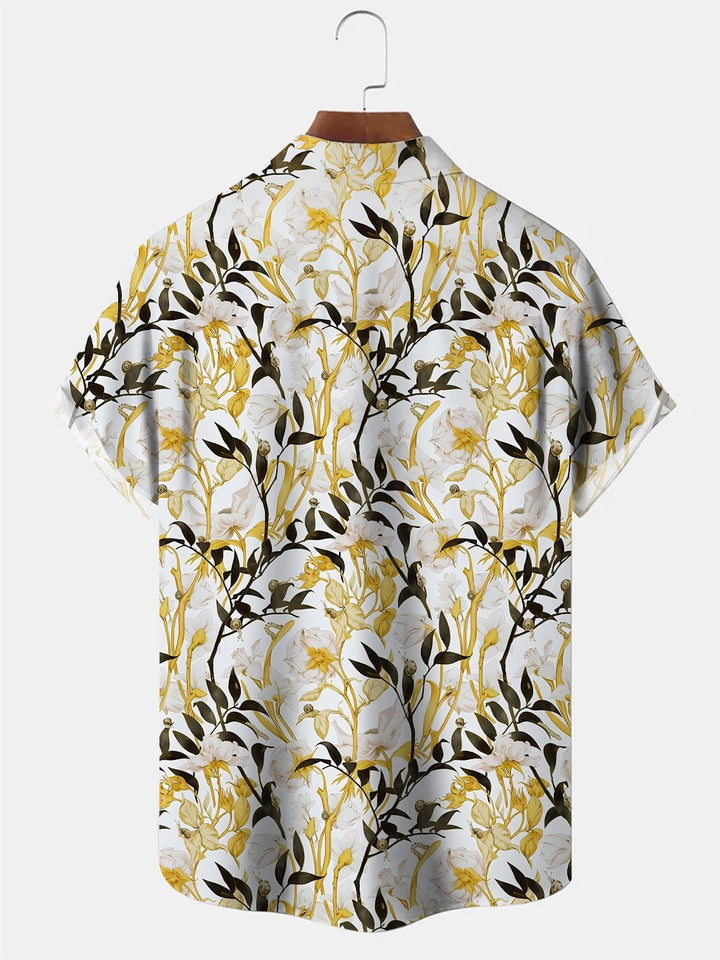 Alohadaddy Plants Rattan Leaves Buttons Pockets Casual Short Sleeve Shirt