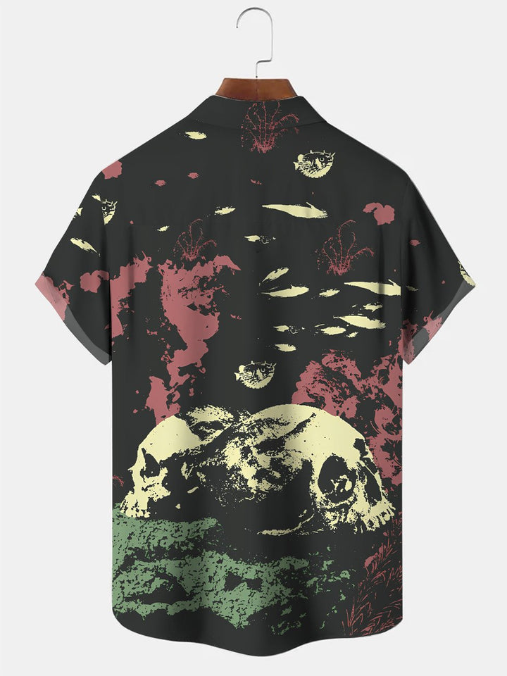 Camisa informal de manga corta con bolsillos y botones y calavera de Alohadaddy