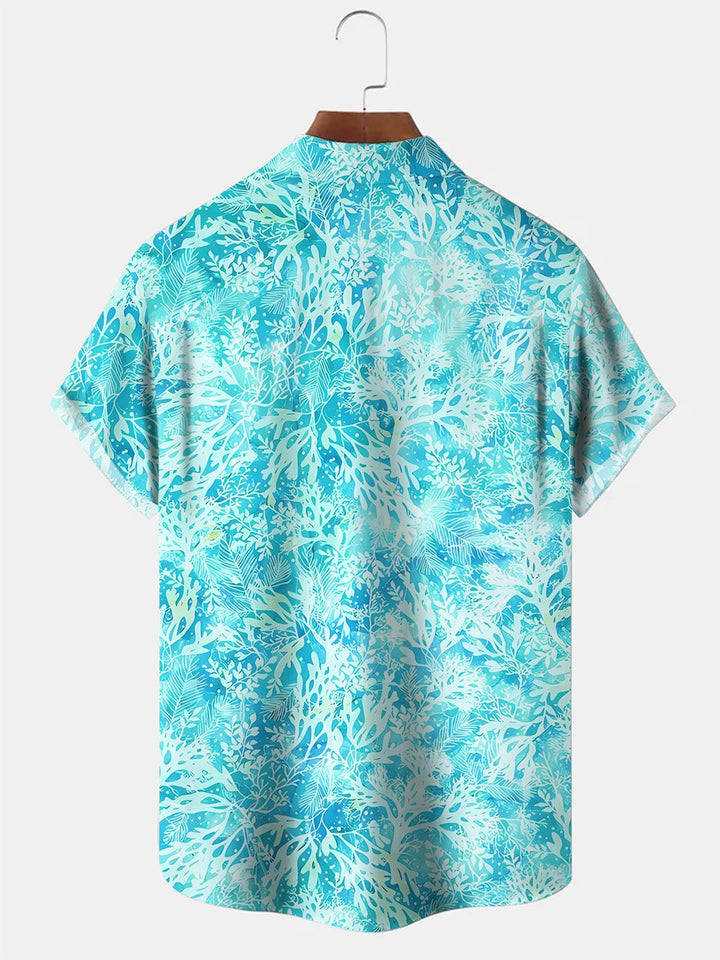 Alohadaddy Plant Leaves Buttons Pockets Casual Short Sleeve Shirt