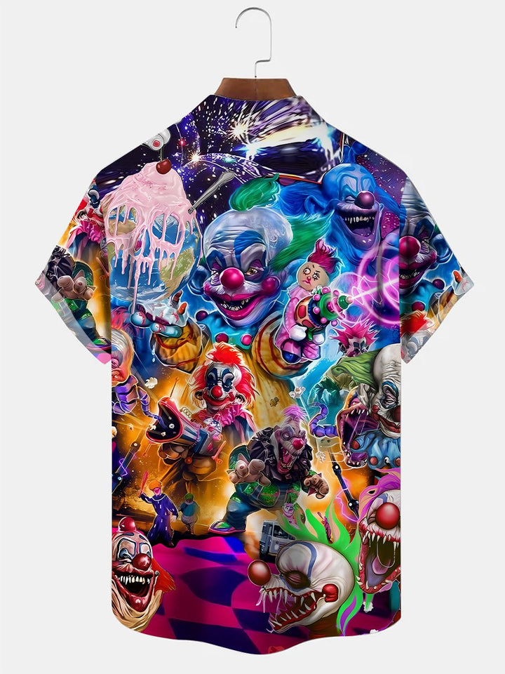 Alohadaddy Halloween Playground Clown Button Pocket Casual Short Sleeve Shirt
