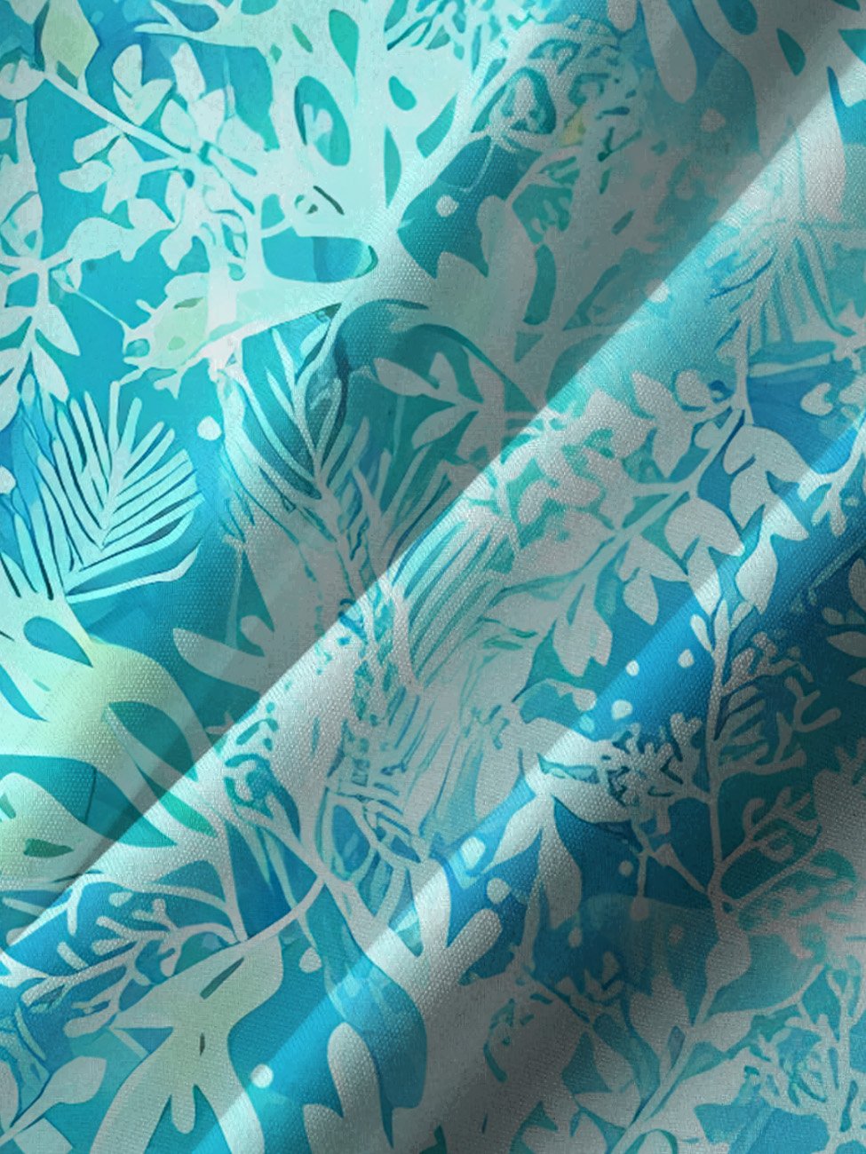 Alohadaddy Plant Leaves Buttons Pockets Casual Short Sleeve Shirt